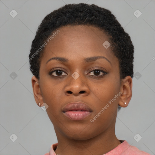 Neutral black young-adult female with short  brown hair and brown eyes