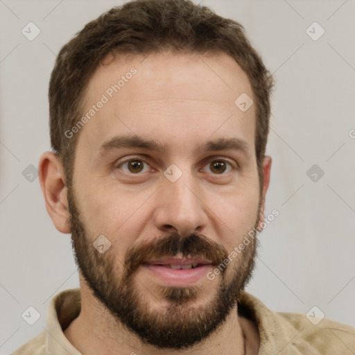 Neutral white adult male with short  brown hair and brown eyes