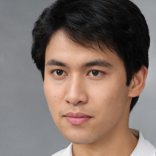 Neutral asian young-adult male with short  black hair and brown eyes