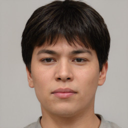 Neutral asian young-adult male with short  brown hair and brown eyes