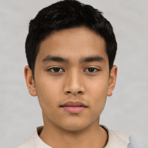 Neutral asian young-adult male with short  black hair and brown eyes