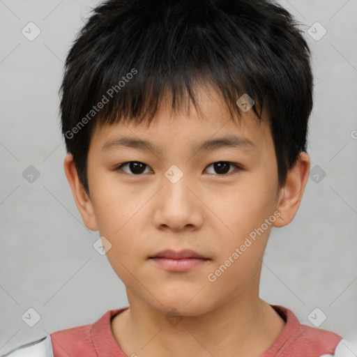 Neutral asian child male with short  brown hair and brown eyes