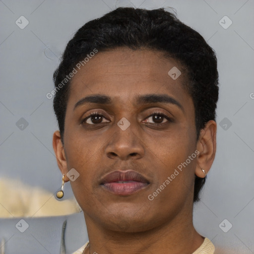 Neutral black young-adult male with short  brown hair and brown eyes