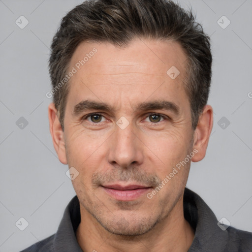 Neutral white adult male with short  brown hair and brown eyes