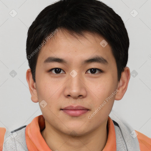 Neutral asian young-adult male with short  brown hair and brown eyes