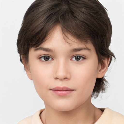 Neutral white child female with medium  brown hair and brown eyes