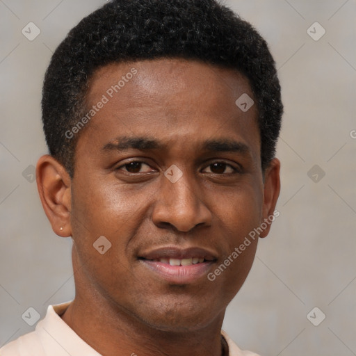 Neutral black young-adult male with short  brown hair and brown eyes