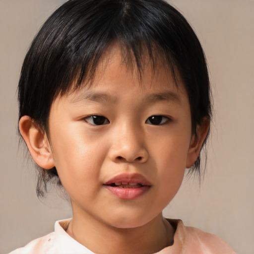 Neutral asian child female with medium  brown hair and brown eyes