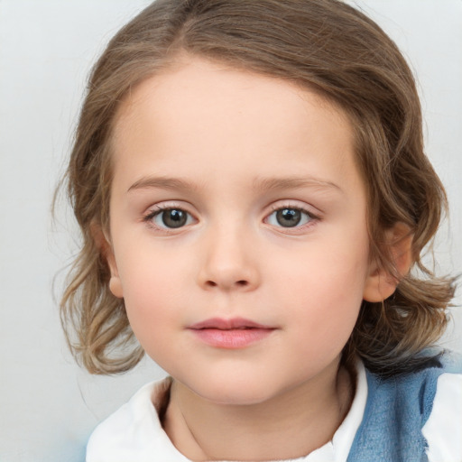 Neutral white child female with medium  brown hair and brown eyes