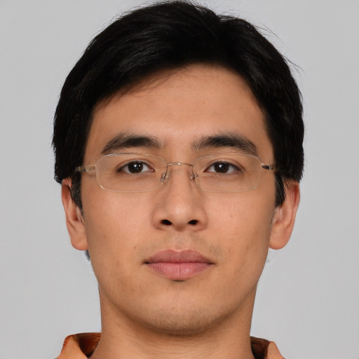 Neutral asian young-adult male with short  black hair and brown eyes