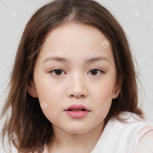 Neutral white child female with medium  brown hair and brown eyes