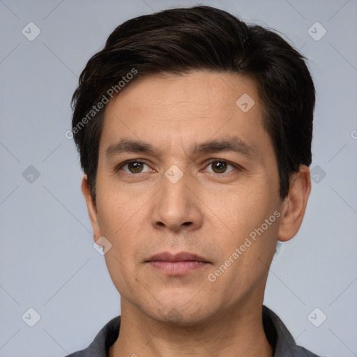 Neutral white adult male with short  brown hair and brown eyes