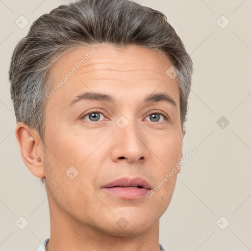 Neutral white adult male with short  brown hair and brown eyes