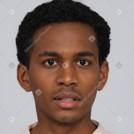 Neutral black young-adult male with short  brown hair and brown eyes