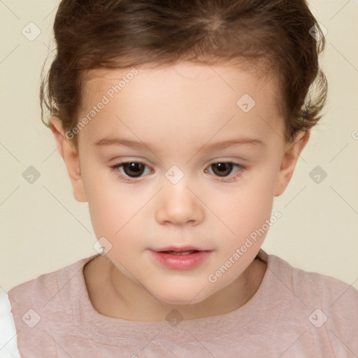 Neutral white child female with short  brown hair and brown eyes