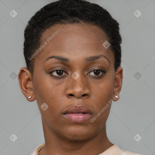 Neutral black young-adult female with short  brown hair and brown eyes