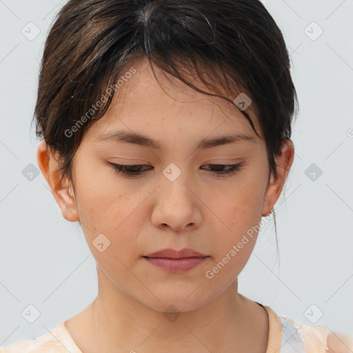 Neutral white child female with medium  brown hair and brown eyes