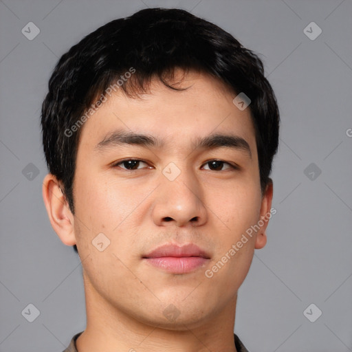 Neutral asian young-adult male with short  brown hair and brown eyes