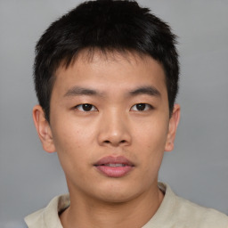 Neutral asian young-adult male with short  brown hair and brown eyes