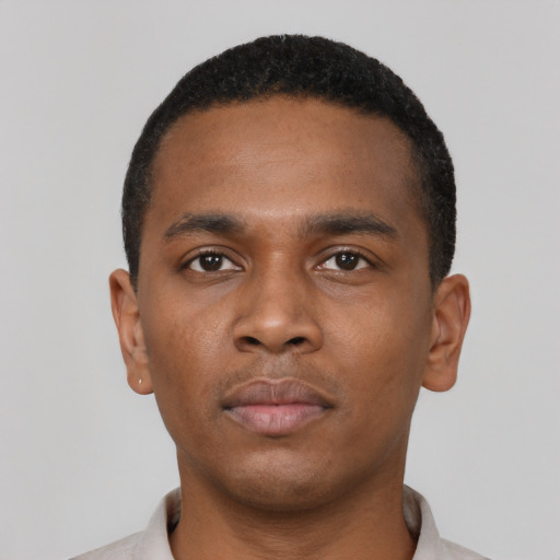 Neutral black young-adult male with short  brown hair and brown eyes