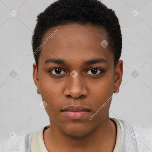 Neutral black young-adult male with short  brown hair and brown eyes