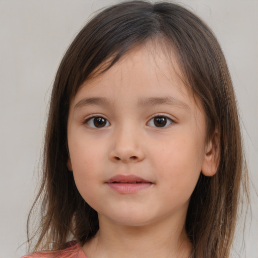 Neutral white child female with medium  brown hair and brown eyes