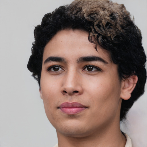 Neutral latino young-adult female with short  black hair and brown eyes