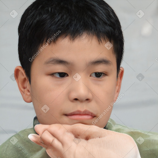 Neutral asian child male with short  brown hair and brown eyes