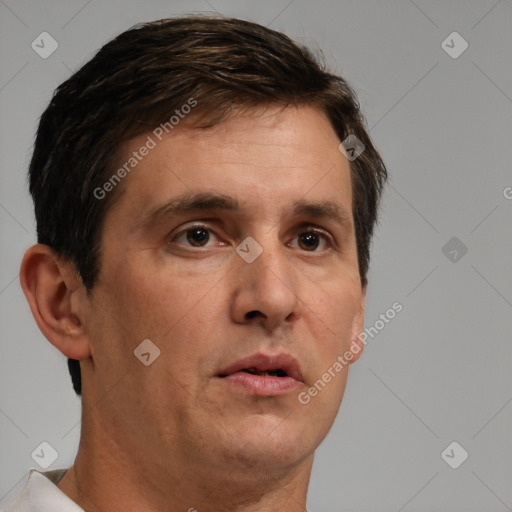 Neutral white adult male with short  brown hair and brown eyes