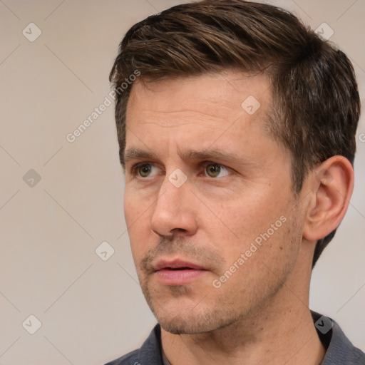 Neutral white adult male with short  brown hair and brown eyes