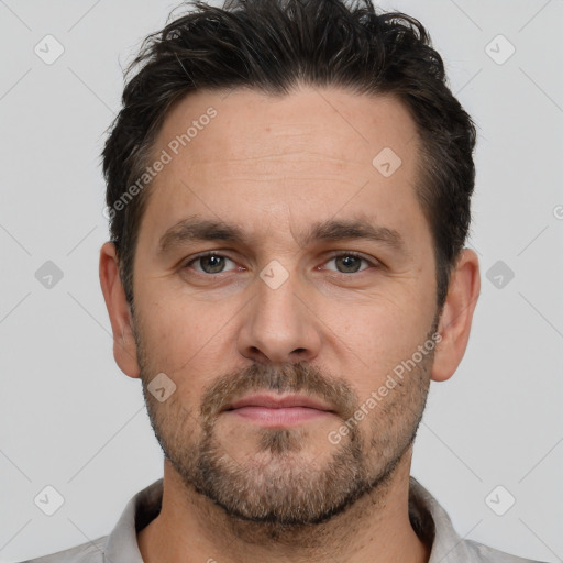 Neutral white adult male with short  brown hair and brown eyes