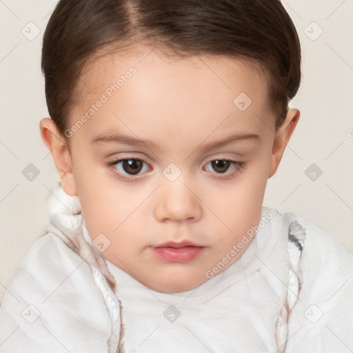 Neutral white child female with short  brown hair and brown eyes