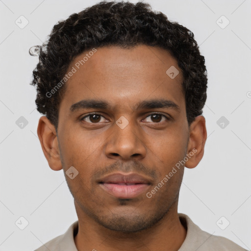 Neutral black young-adult male with short  brown hair and brown eyes