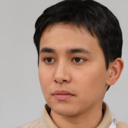 Neutral white young-adult male with short  black hair and brown eyes