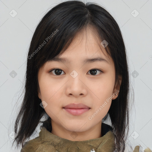 Neutral asian young-adult female with medium  brown hair and brown eyes