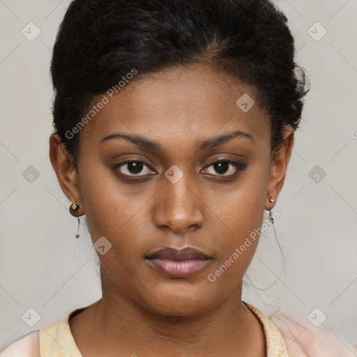 Neutral black young-adult female with short  brown hair and brown eyes