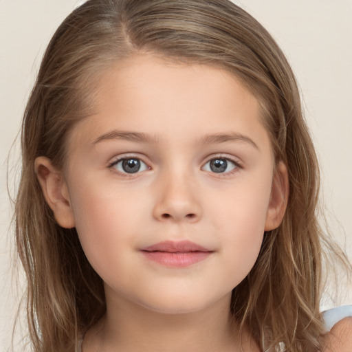 Neutral white child female with long  brown hair and brown eyes