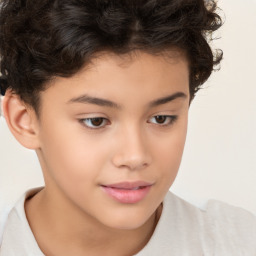 Joyful white child female with short  brown hair and brown eyes