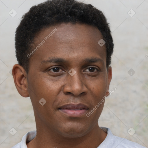 Neutral black young-adult male with short  brown hair and brown eyes