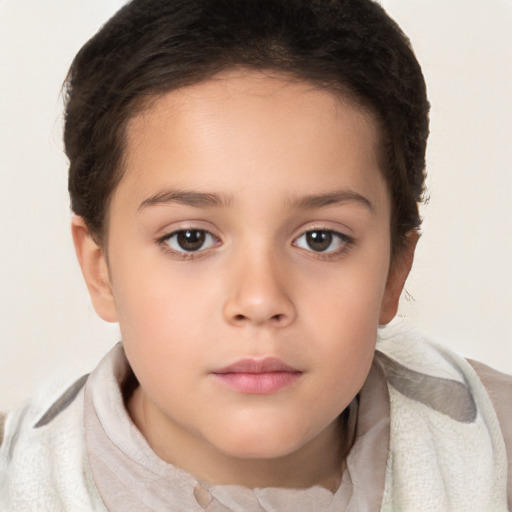 Neutral white child female with short  brown hair and brown eyes