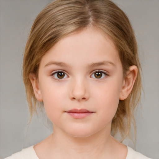 Neutral white child female with medium  brown hair and brown eyes