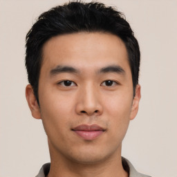 Neutral asian young-adult male with short  black hair and brown eyes