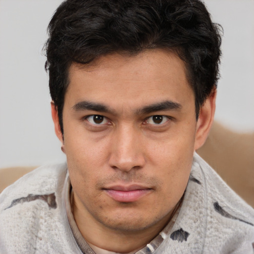 Neutral asian young-adult male with short  brown hair and brown eyes