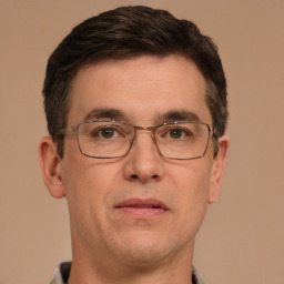 Neutral white adult male with short  brown hair and brown eyes