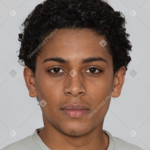 Neutral black young-adult female with short  brown hair and brown eyes