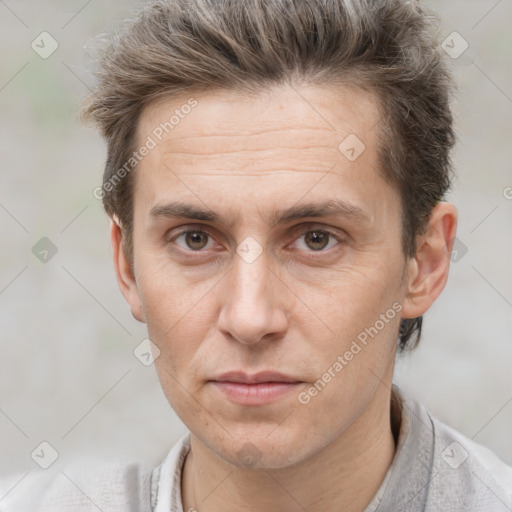 Neutral white adult male with short  brown hair and brown eyes