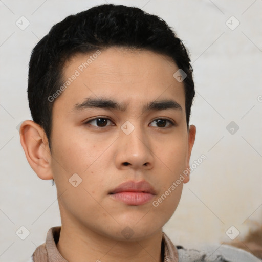 Neutral asian young-adult male with short  black hair and brown eyes