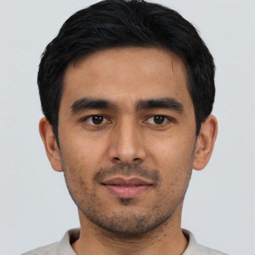 Neutral asian young-adult male with short  black hair and brown eyes