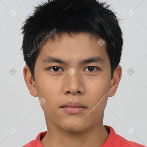 Neutral asian young-adult male with short  brown hair and brown eyes