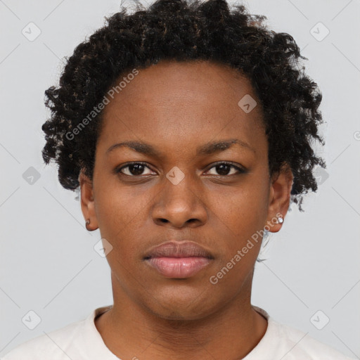 Neutral black young-adult female with short  black hair and brown eyes